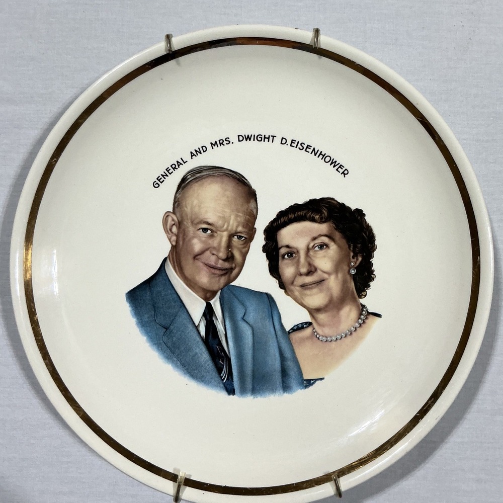 Vintage Dwight & Mamie D Eisenhower Portrait Plate Gold Trim Commemorative